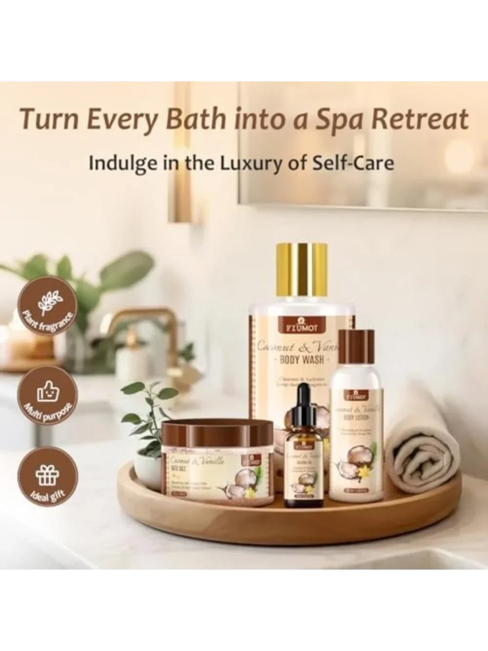 Luxury Spa Gift Basket Set for Women - 21-Piece Coconut Vanilla Self-Care Kit